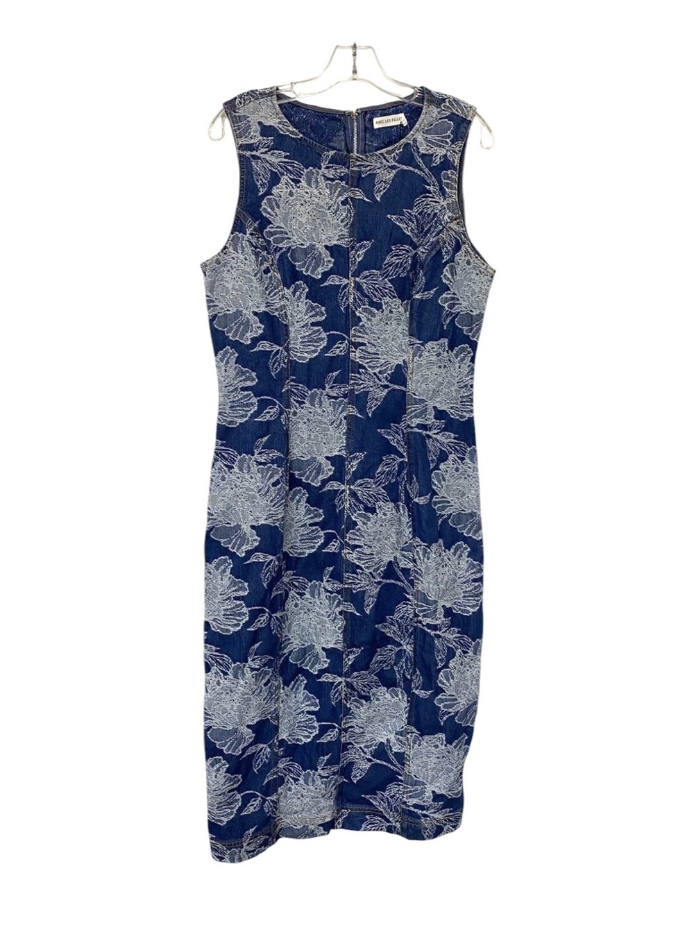NWT Avec Les Filles Parisian Office Blue Floral Embroidered Sheath Midi Denim 12 - Picture 5 of 10